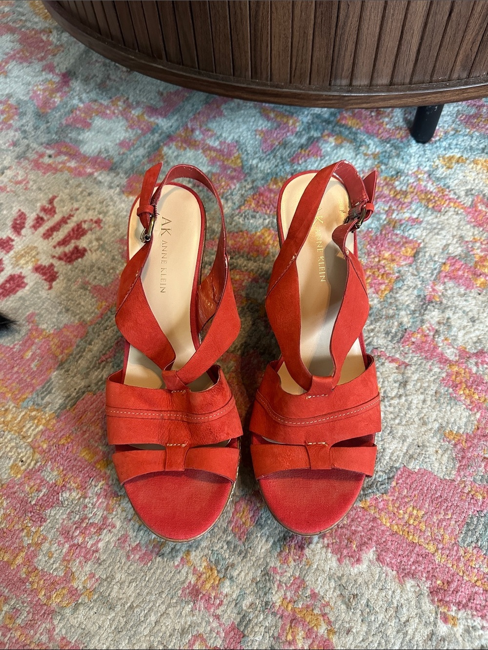 Anne Klein Orange-Red Suede Slingback Heels